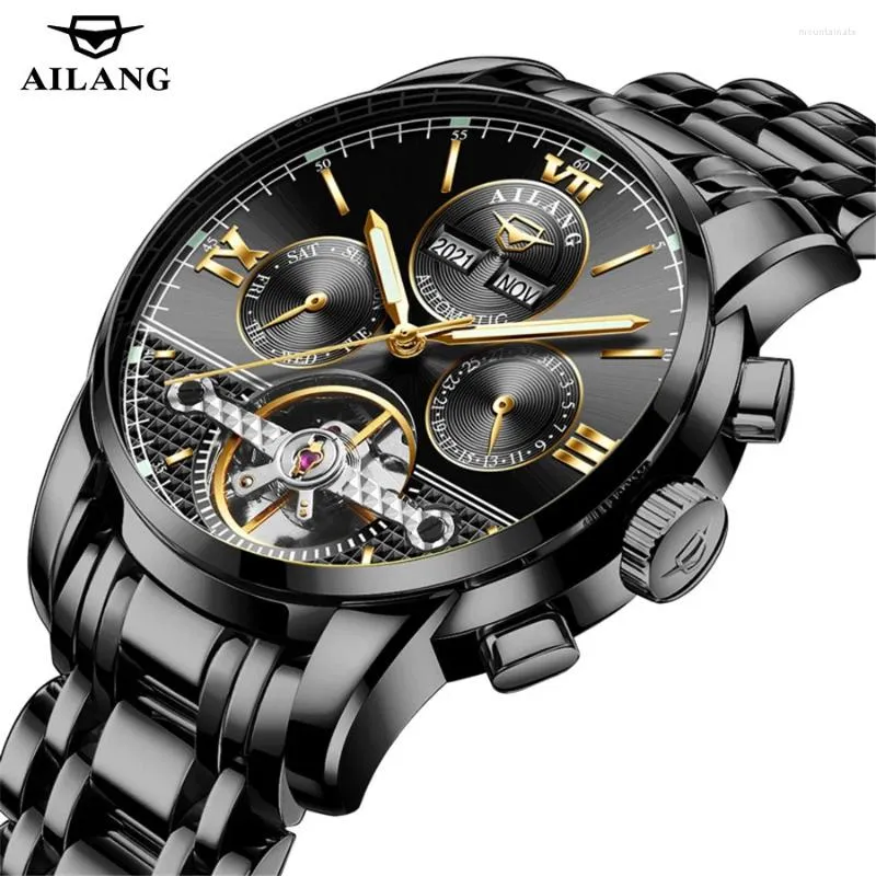 Montres-bracelets AILANG Luxe Tourbillon Montre Hommes Automatique Mécanique Étanche Calendrier Perpétuel Noir Acier Mâle Relogios Masculinos