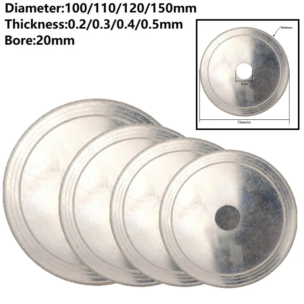 1 st diamantklippning skiva 20 mm borrt tunt sågbladhjul för glas sten bärnsten kristall ädelsten skär 100/110/120/150m