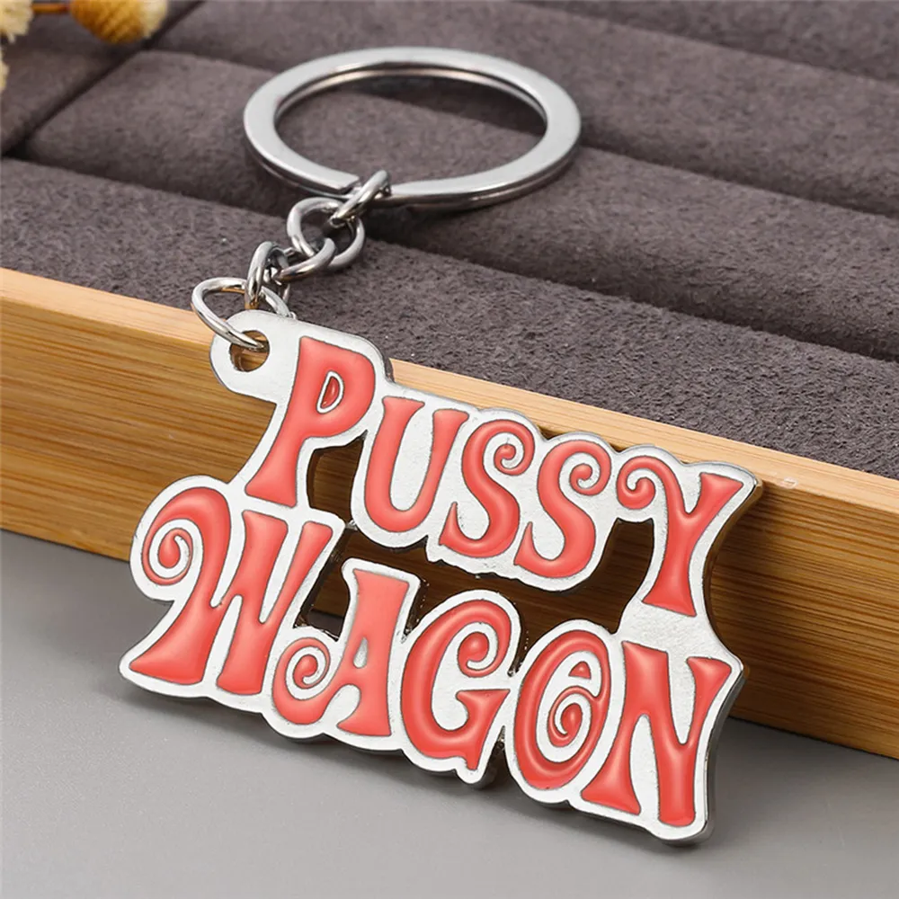 Kill Bill 'Pussy Wagon' Keychain - Pink Letter Metal Key Ring - Movie Gift