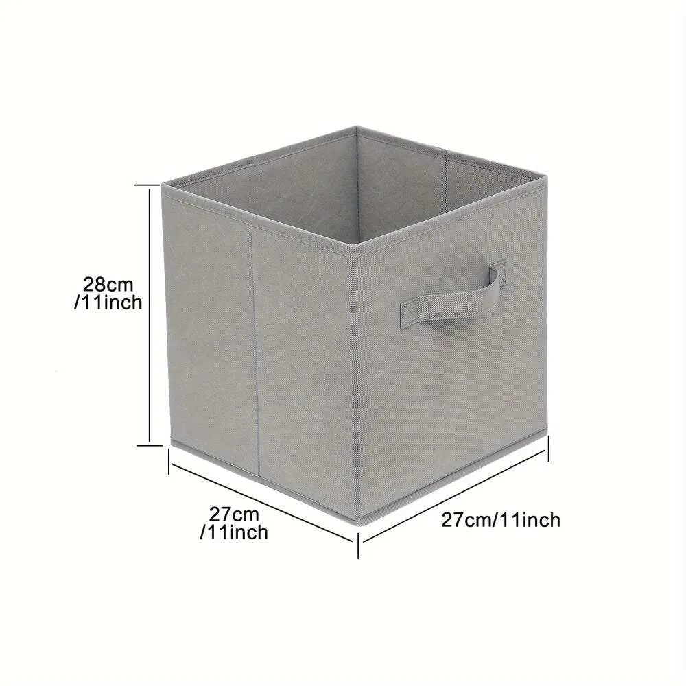 6 шт нетканых коробок, 11 дюймов, квадратный складной куб без крышки с ручкой, подходит для шкафов, гардеробов, комнат, подсобных помещений, хранения домашней отделки