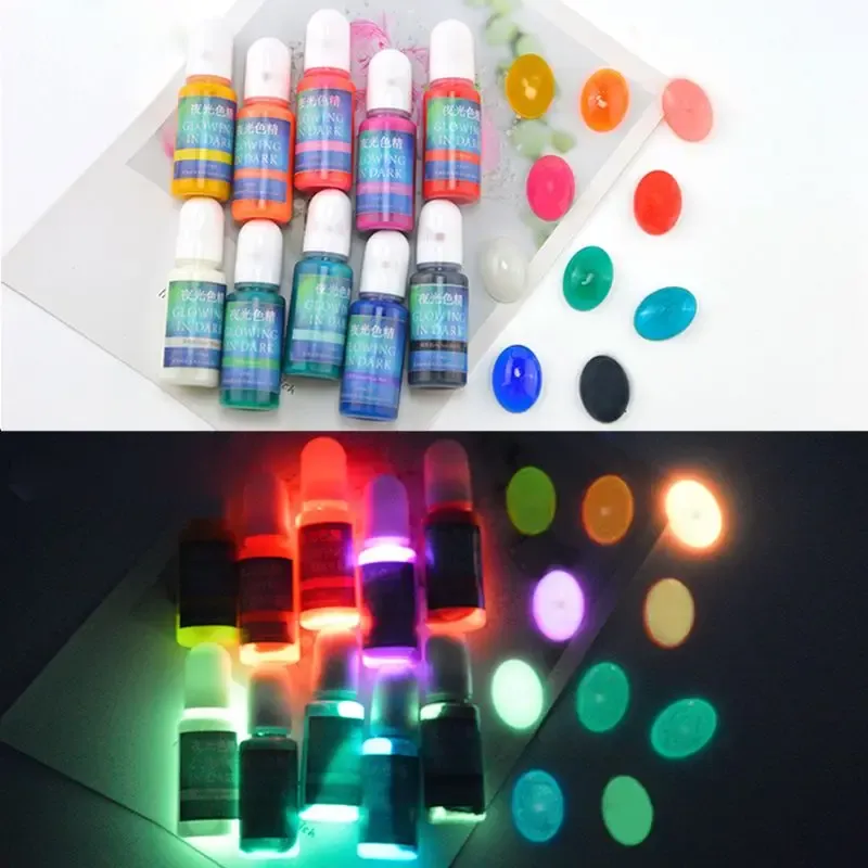 Ausrüstungen 10 Farben im dunklen Epoxidharz Pigment Kit Luminous Colorant Flüssigharzfarbstoff Schmuck Schmuck Nagel Glitter Nagelkunstdekoration