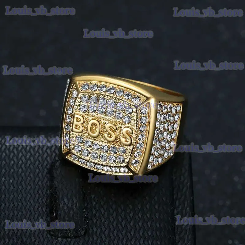 Bandringe Edelstahl Titanium Hip Hop Luxury Zirkon Bling aus Boss Ringe für Männer Frauen Paare Freunden Geschenk Mode Schmuck T240330