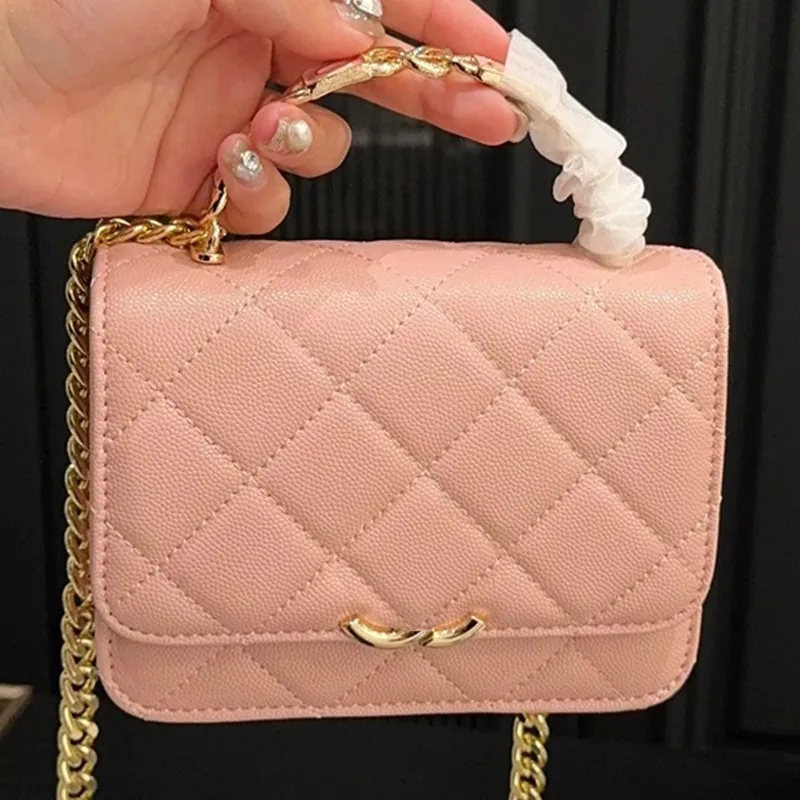 Classic 22s Mini Designer Crossbody Bag Tote Fashion Pink Genuine Leather Enamel Handle Clutch Shoulder Luxury Diamond Pattern Serial Number Quilted Handbag