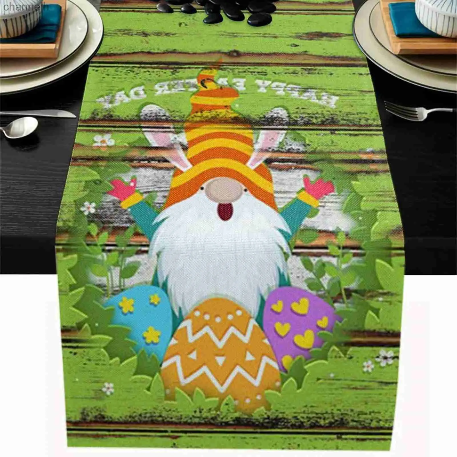 Bordslöpare Happy Easter Carrrot Söt kanin Rektangel Tea Wedding Decor Dresser Flag YQ240330