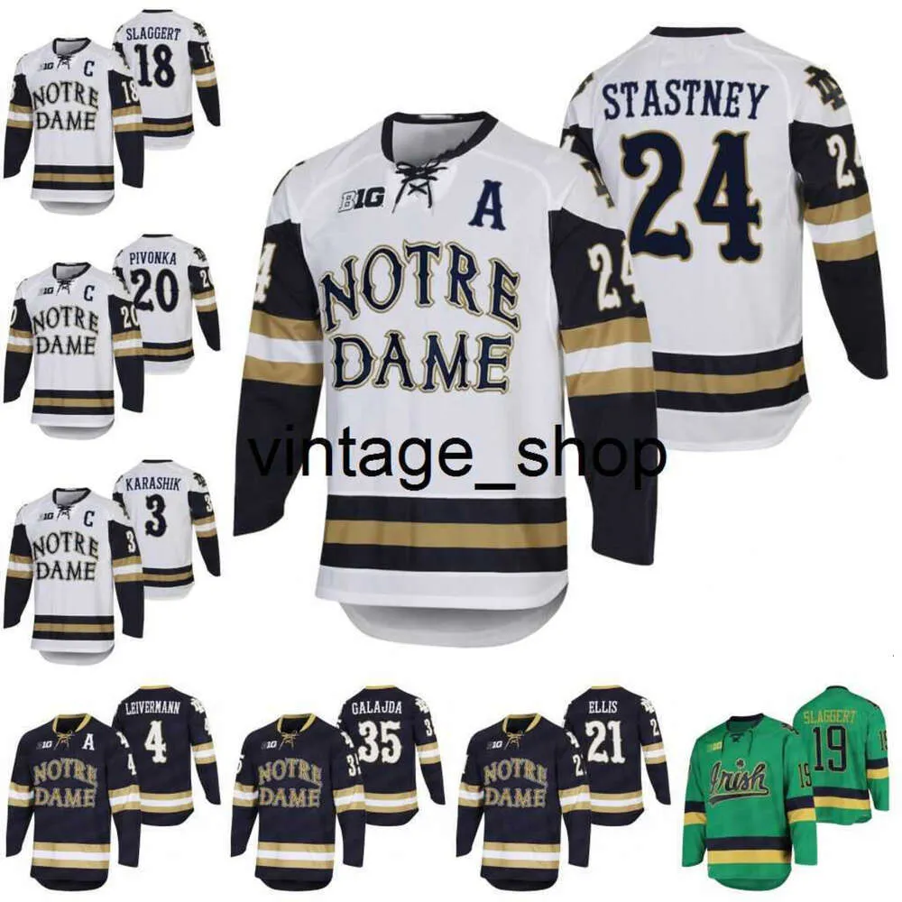 24S vin Notre Dame Fighting Irish Hockey Jersey 2023 College Джесси Лансделл Джейк Пивонка Адам Карашик Ник Лейверманн Мэтт Галайда Спенсер Стэстни Трикотажные изделия