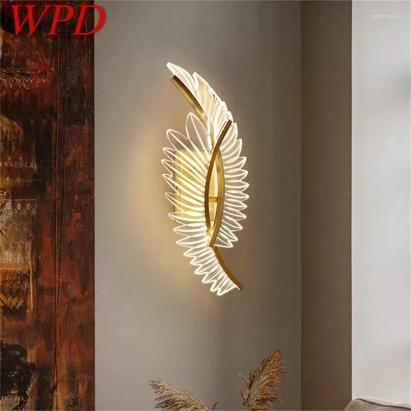 Vägglampor wpd postmodern mässingsljus sconces enkla fjäderform lampor fixturer dekorativa för hemmet