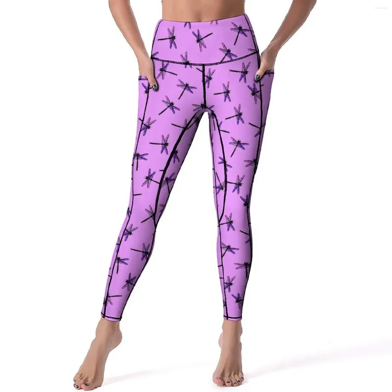 Damen Leggings Vintage Libelle Amethyst Lila Gym Yoga Hose Hohe Taille Lässige Leggins Schnelltrocknende Grafik Sportstrumpfhose Geschenk