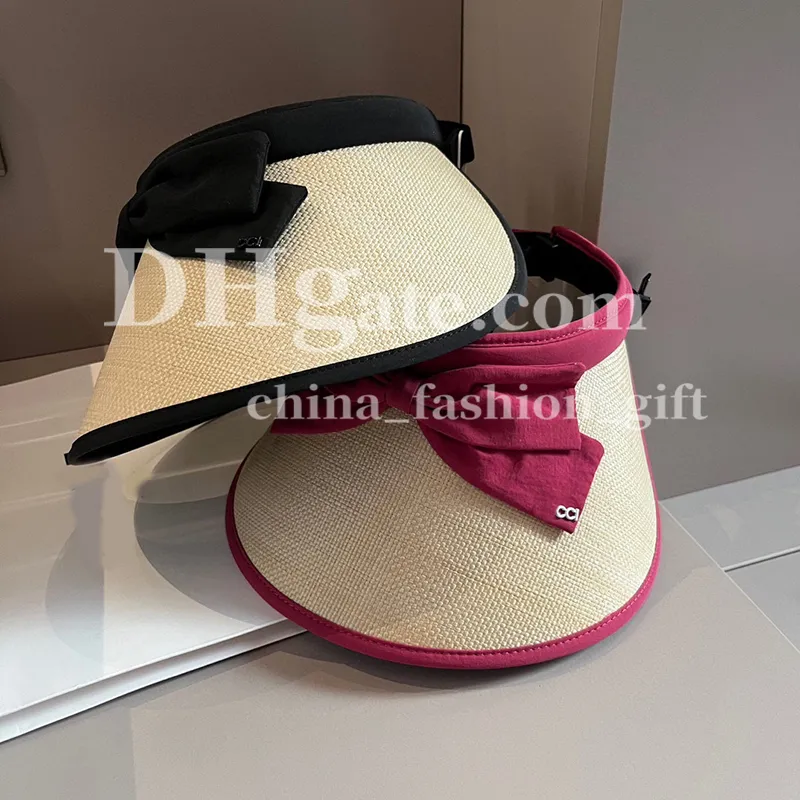 Designer stråhatt kvinnor solhatt strand hav vid hatten tom topp solskade hatt damer båge pannband hatt sommar resor semester solskyddshatt