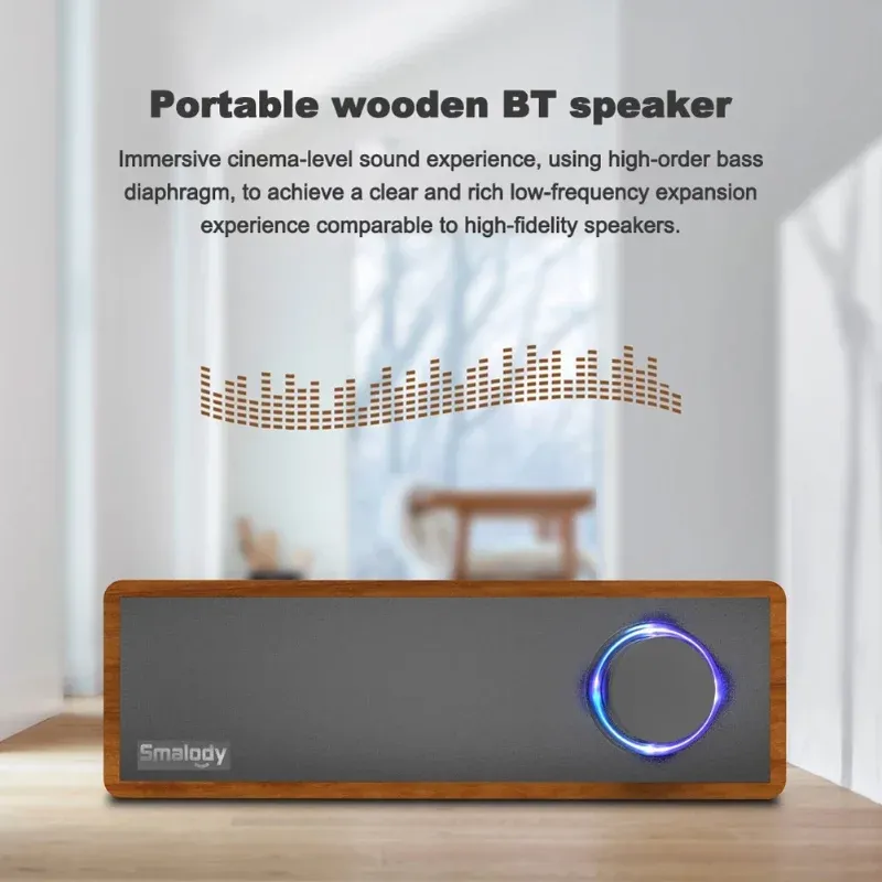 Haut-parleurs portables en bois sans fil Bluetooth 5.0 haut-parleurs doubles haut-parleurs stéréo 3D Sound Sound Subwoofer Dynamic Diaphragm Music Center