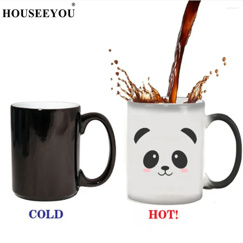 Tasses créatives mignonnes panda motif rond transfert thermique Changement de couleur à une seule couche tasse tasse de bureau à la maison barreau de tas de thé cadeau