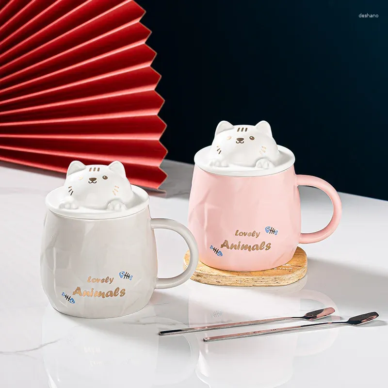 Tasses en céramique chaton soulagement café tasse micro-ondes sûr lait jus poignée bureau eau tasse fête boire outils 430ml