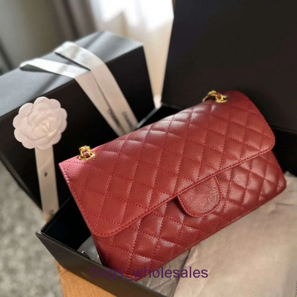 Bag Store 2024 Shoulder Wholesale and Retail New Classic Cf Caviar Small Fragrance Style Womens Fashion Trend Litchi Grain Cowhide Single Oblique