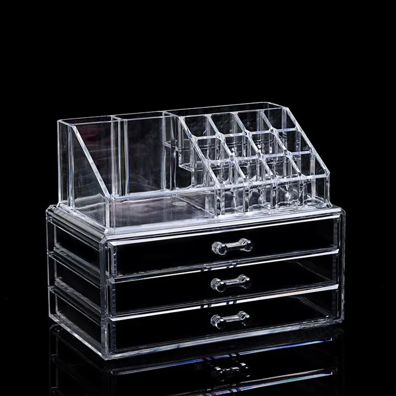 Ensembles Organisateur de maquillage en acrylique transparent, boîte de rangement en plastique, organisateur de maquillage pour cosmétiques, rouge à lèvres, organisateur de tiroirs de rangement à domicile