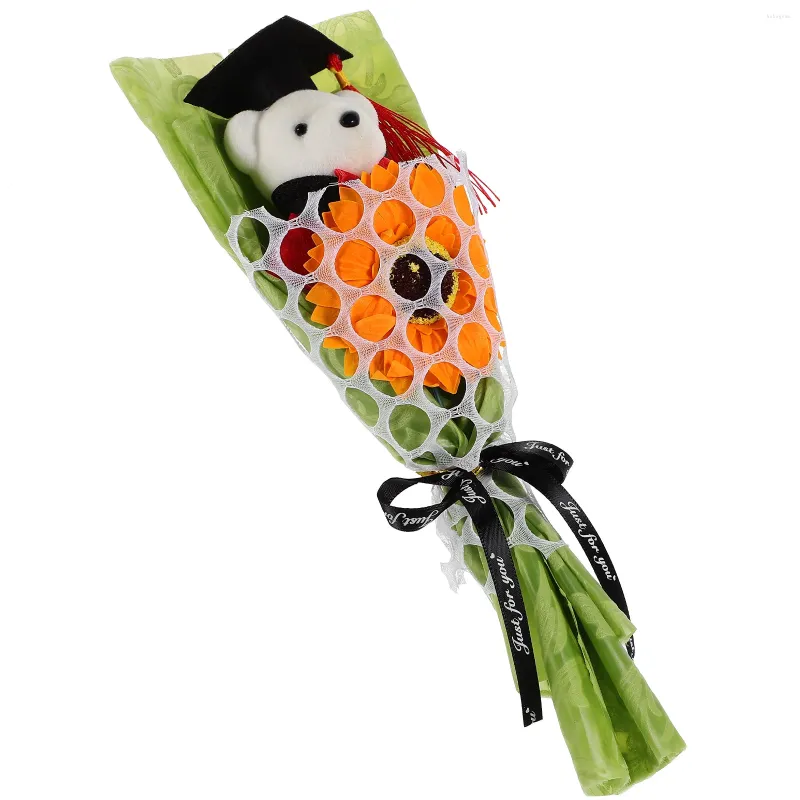 Decorative Flowers Bear Bouquet Graduation Gift Sunflower Graduates Statue Gifts Soap Adorable Graduations