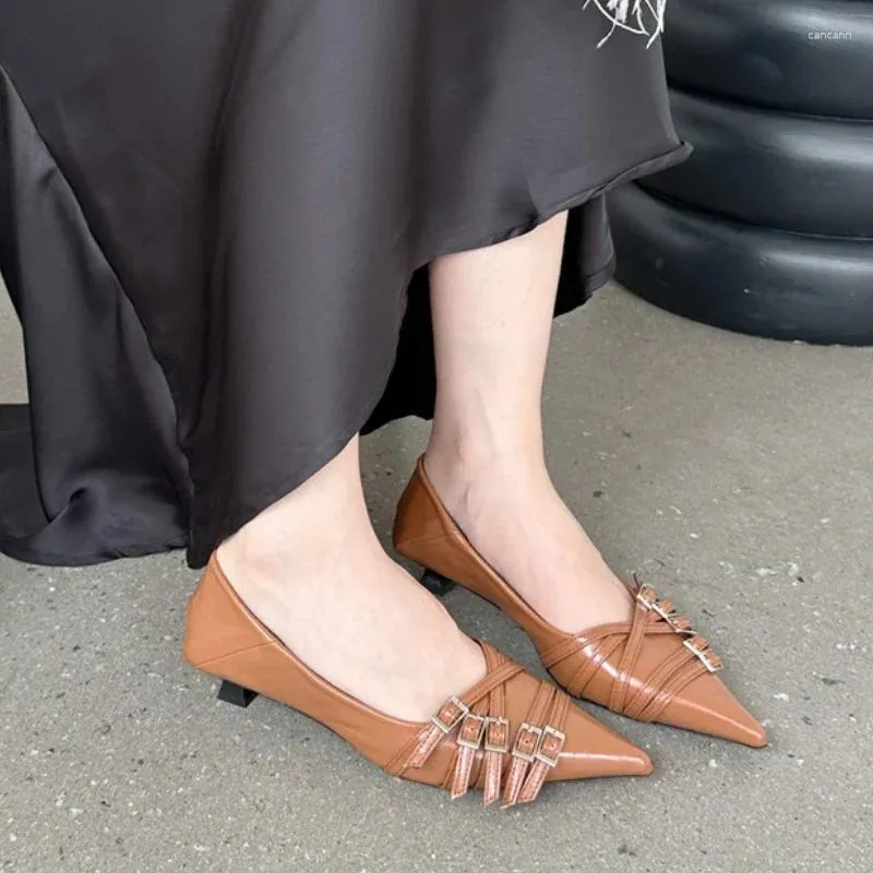 Sapatos de vestido Slingbacks Bombas Senhoras Salto Médio Feminino Raso Moda Apontada Toe Calçado Mulheres Salto Alto Vinho Vermelho 2024