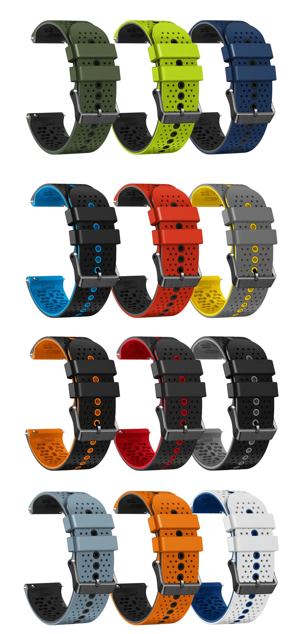 Cinturino 22mm In Silicone Per Orologi Sportivi - Compatibile Con Coros Apex Pro, Apex 46mm, Polar Grit X, Vantage M/M2, Huawei GT3, E Molti Altri (Nero, Morbido E Resistente)