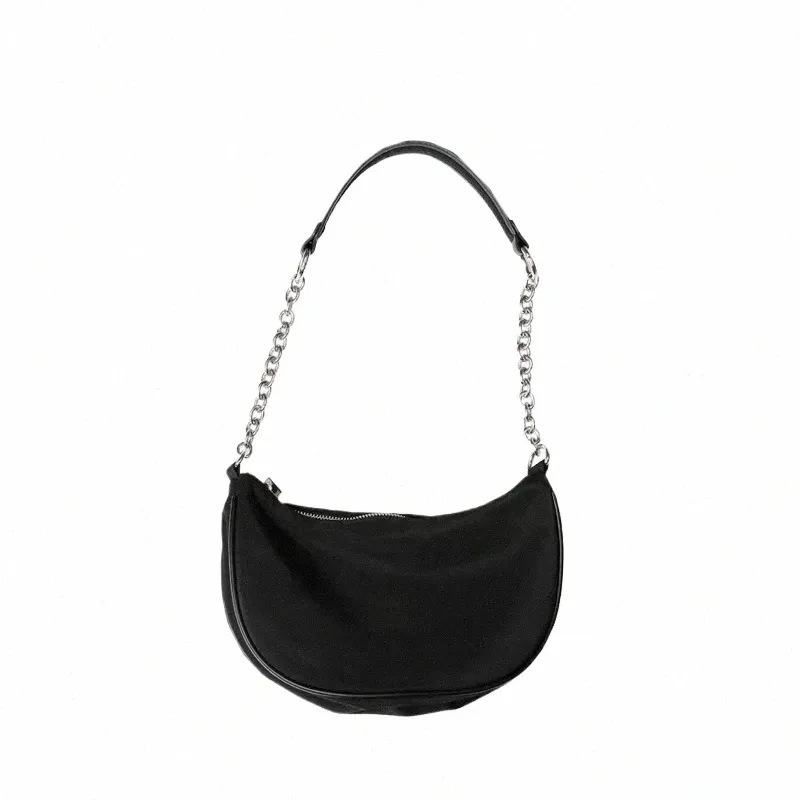 Black Nylon Fabric Shoulder Chain Baguette Bag Sickle Lady Bag Diagonal Small Bag