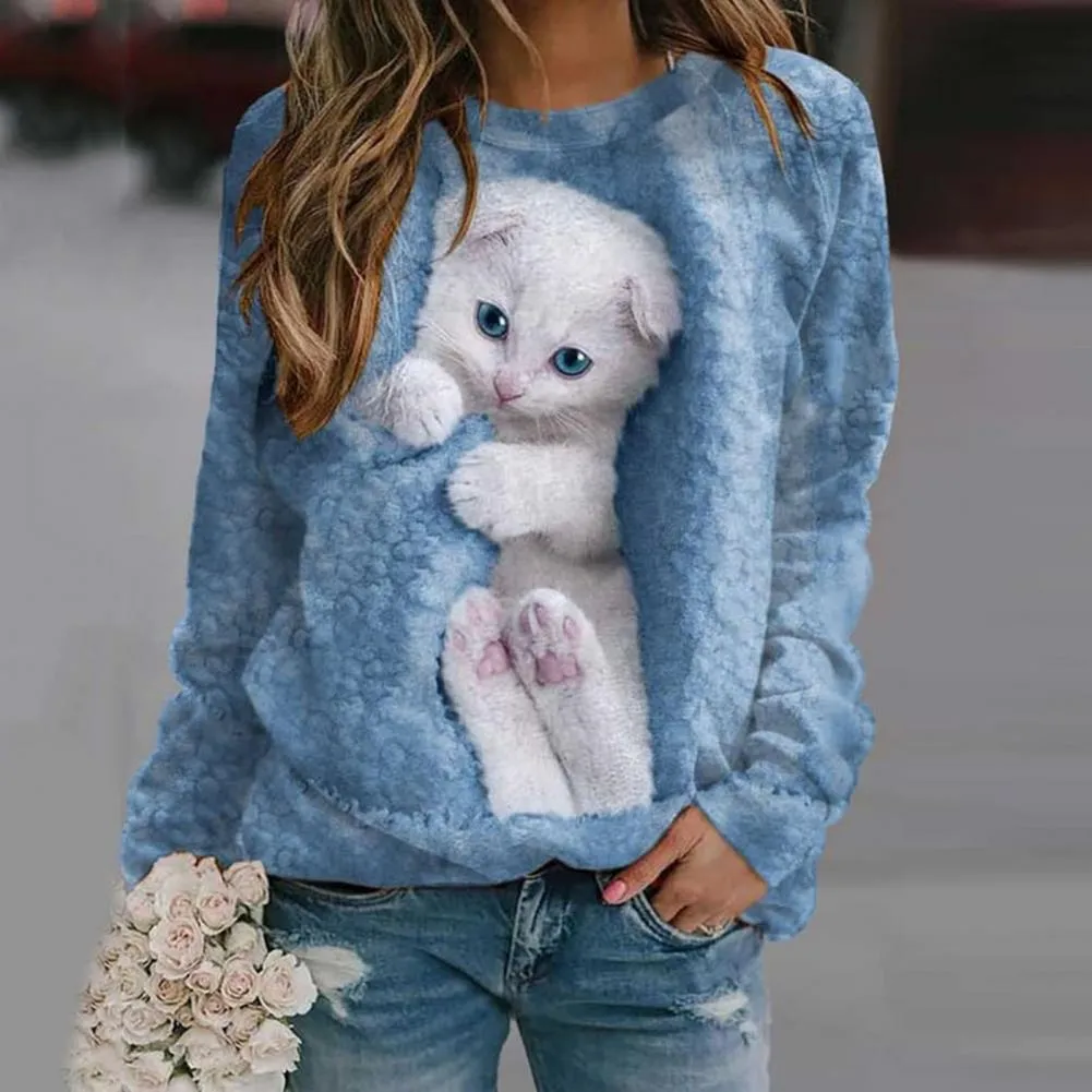 Cat print sweatshirt sale