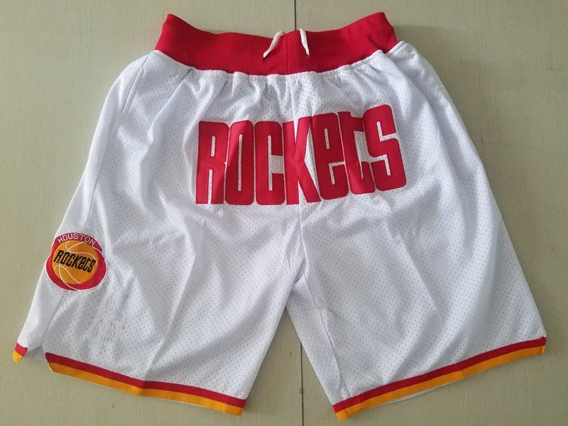 Mens'''houston''Rockets'''Authentic shorts basketball rétro Mesh brodé de gymnase athlétique décontracté shorts blancs blancs