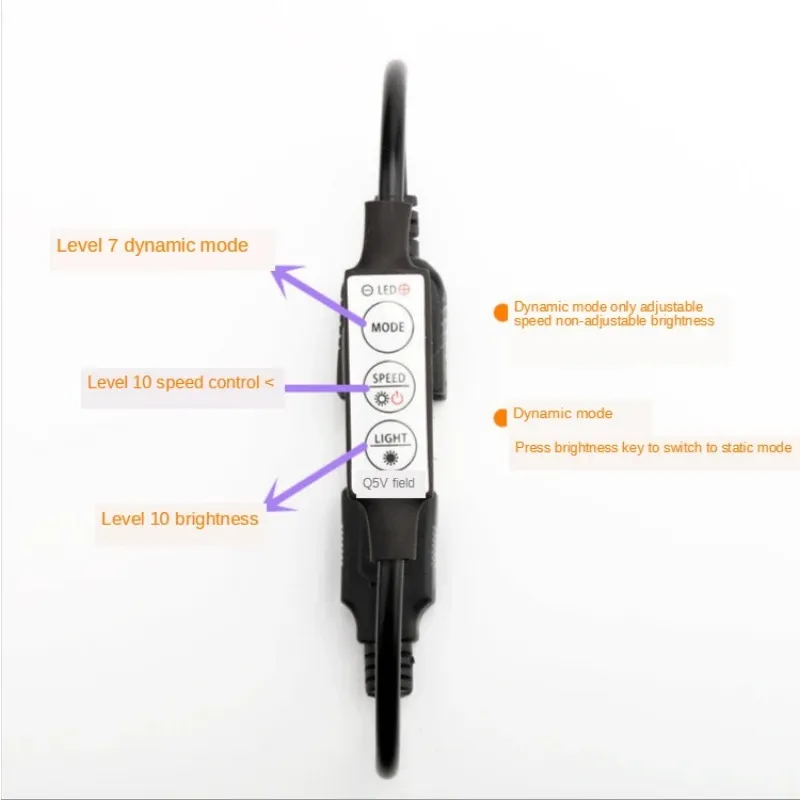 Ingang en uitgang USB-connector 5V Mini monochromatisch led-licht met 3-knops dimmer-stroboscoopcontroller