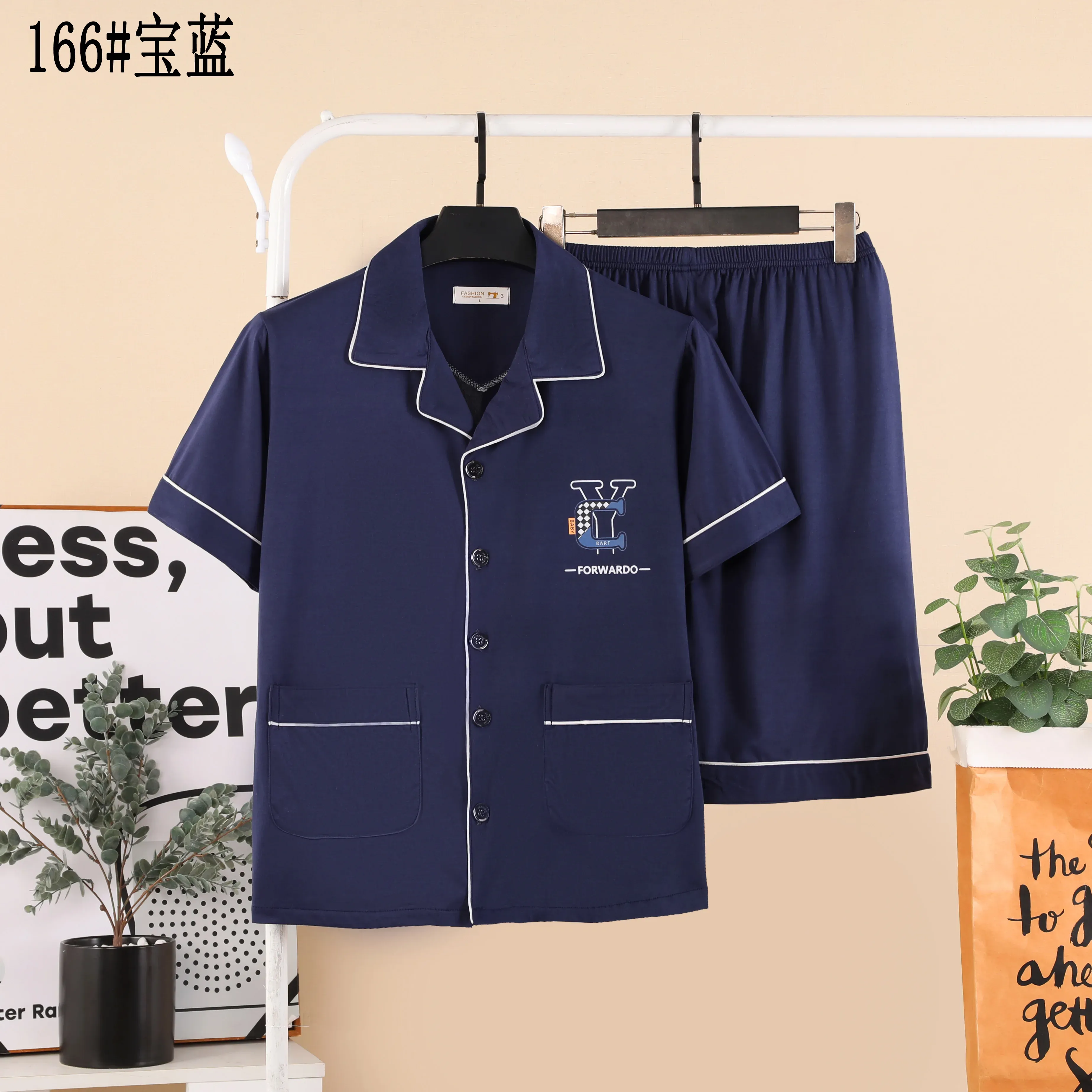 DHgate.com:Summer Cotton Mens Pajama Set, Short Sleeve Top