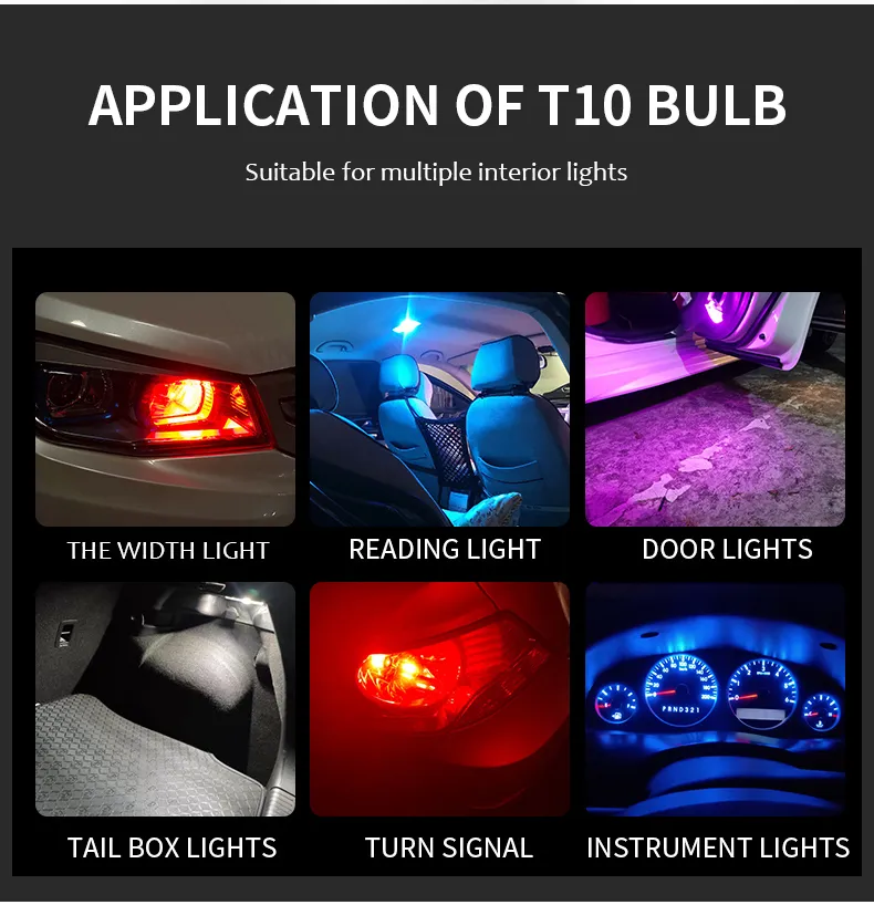 10Pcs T10 W5W 168 194 SMD LED Car Wedge Side Light Bulb Lamp For Car Tail Light