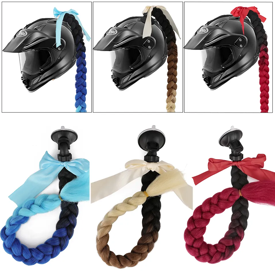 fake braid for motorcycle helmet Braids, 1 Pair Helmet Braids, Helmet Ponytail, Helmet Braided Ponytail, Motorcycle Helmet Braids, Ponytail Wig, Motorcycle, Ombre White to Blue, Pink Beauty Stand out on the road with our New Motorcycle Helmet Braids Wig for Women Psc Helmet Pigtail Ponytail Bicycle