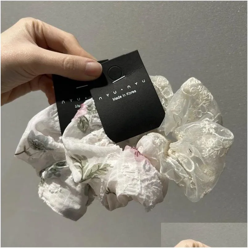 Hair Rubber Bands Korean New Summer Super Fairy Lace Floral Detachable Bow Streamer Large Size Elastic Scrunchy-Band Rope A Dhgarden Dhqq7