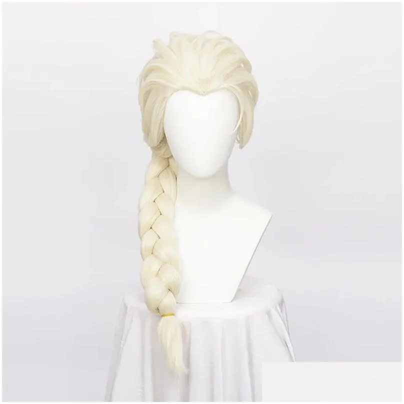 Synthetic Wigs Ccutoo Elsa Wig Blonde Braid Styled Cosplay Halloween Carnival Party Play Role Add Cap Drop Delivery Hair Products Otd4S