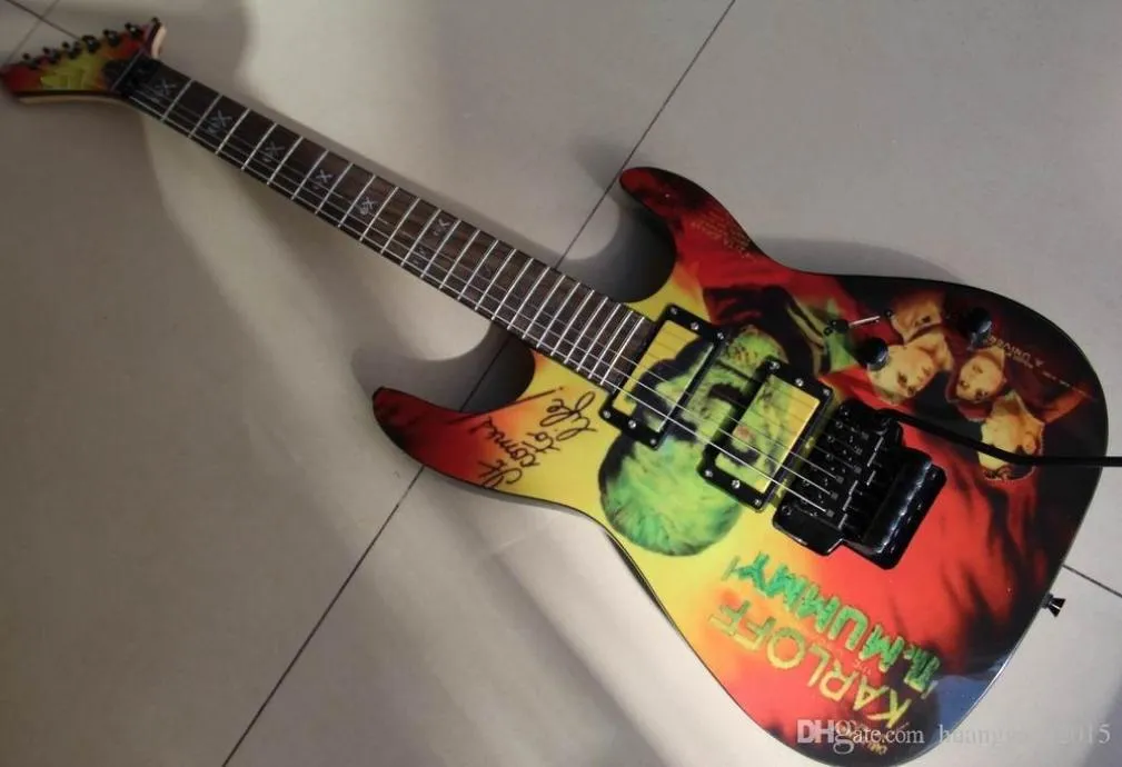 Bütün yeni varış Kirk Hammett Metalik EspGuitar Kh2 Mii Mummy Karloff tlmummmy Elektro Gitar Tek Parça Boyun Kafatası Renk 9304377