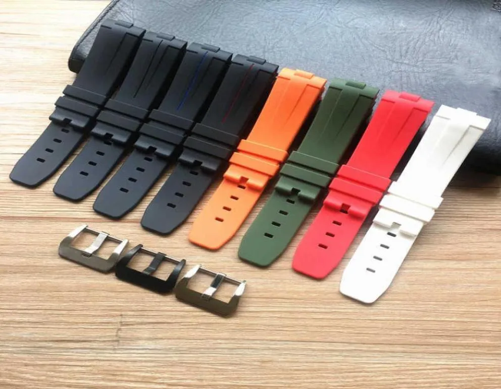 Watch Bands New Style Soft 24mm Curved End Orange Black Green Red White Silicone Rubber Watchband For PAM Bracelet Belt Watch stra3546962
