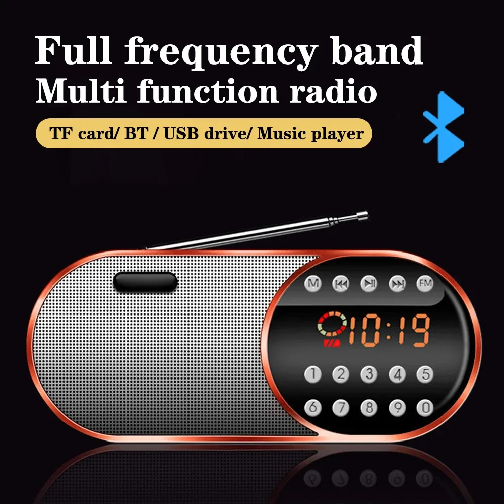 Speakers Portable Mini FM Radio Bluetooth 5.0 Speakers LED HD Color Screen Dual Antenna Radio Support U Disk TF Card Wired Headset