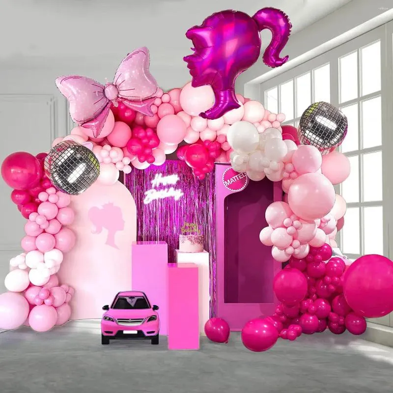 Party Decoration 128 Pcs Pink Rose Red Silver Disco Bow Aluminum Die Balloon Garland Arch Kit Girls Birthday Baby Shower Wedding