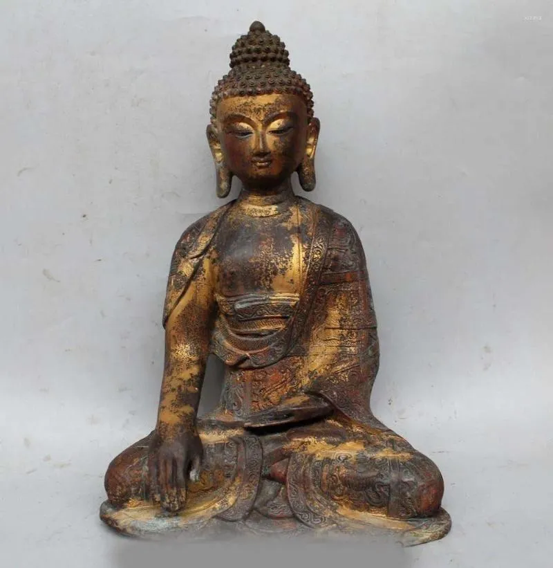 Dekorativa figurer 15 "China Tibet Buddhism Bronze Gild 8 Treasure Shakyamuni Amitabha Buddha Statu