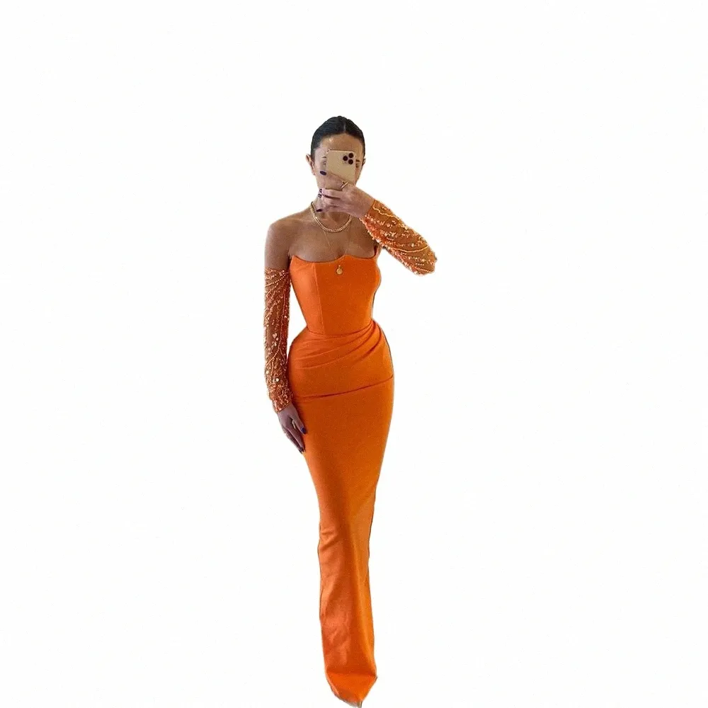 Oeing Elegante Oranje Avondjurken Eenvoudig Cadeaubrood LG-mouwen Vloerlengte Promjurken Bruiloft Dres Gala 2024 x7cN #