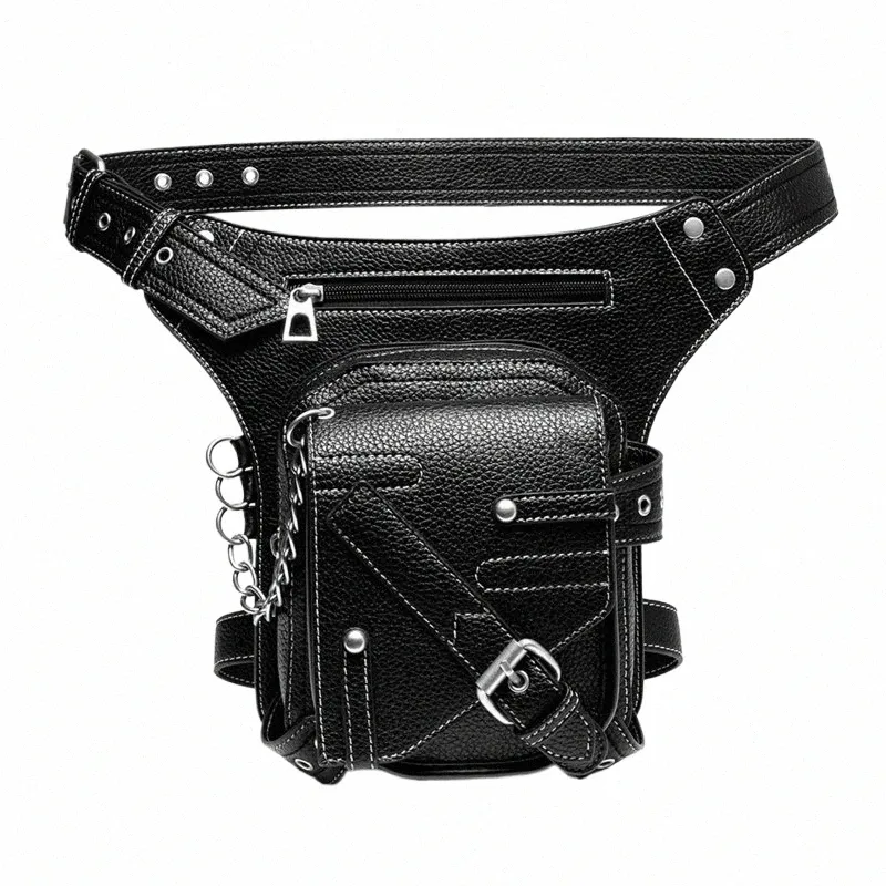 Steampunk midjeväska gotisk retro motorcykel läderväskor crossbody axel packar lår ben påse rese handväska för kvinnor män x8no#