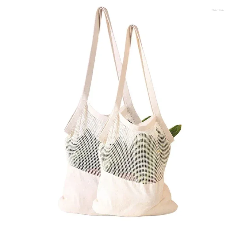 Shoppingväskor miljövänlig bomullsnät på väskan mesh duk sac toile personnaliserbar
