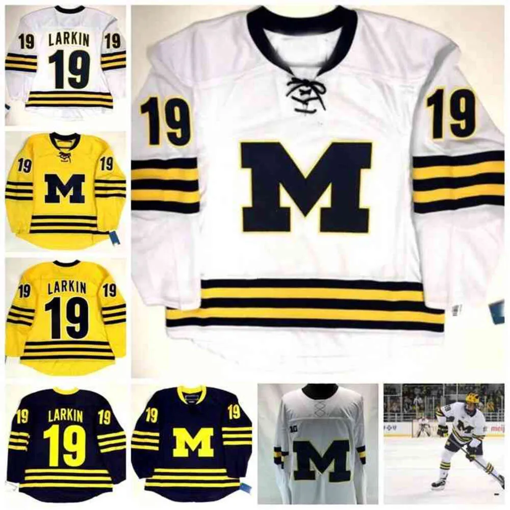 24S Sdylan Larkin New Red Wing Michigan Wolverines White Blue Hockey Jersey 100％Embroidery Customまたは任意の名前または番号