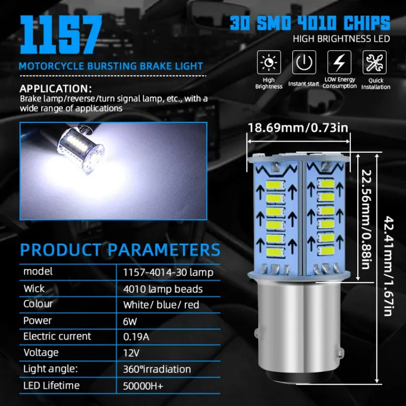 thumbnail image 2 of AUXITO 1157 LED Strobe Bulbs – Bright White, CANbus Compatible, 2-Pack, For Brake/Tail Lights 2 of 6
