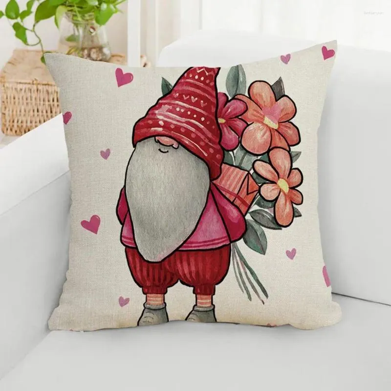 Kudde Valentine Day Ornament Valentine's Gnome Doll Pillowcase Red White Heart Mönster Soffa för sovrumets mors