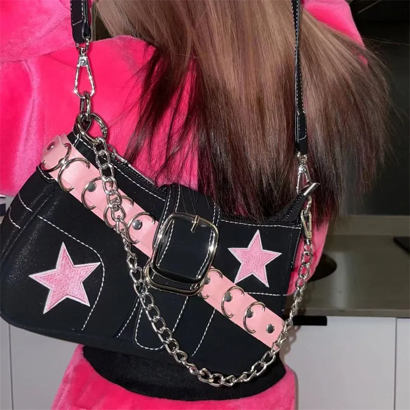 DHgate.com:Womens Y2K Hot Girl Chain Shoulder Bag, Black and
