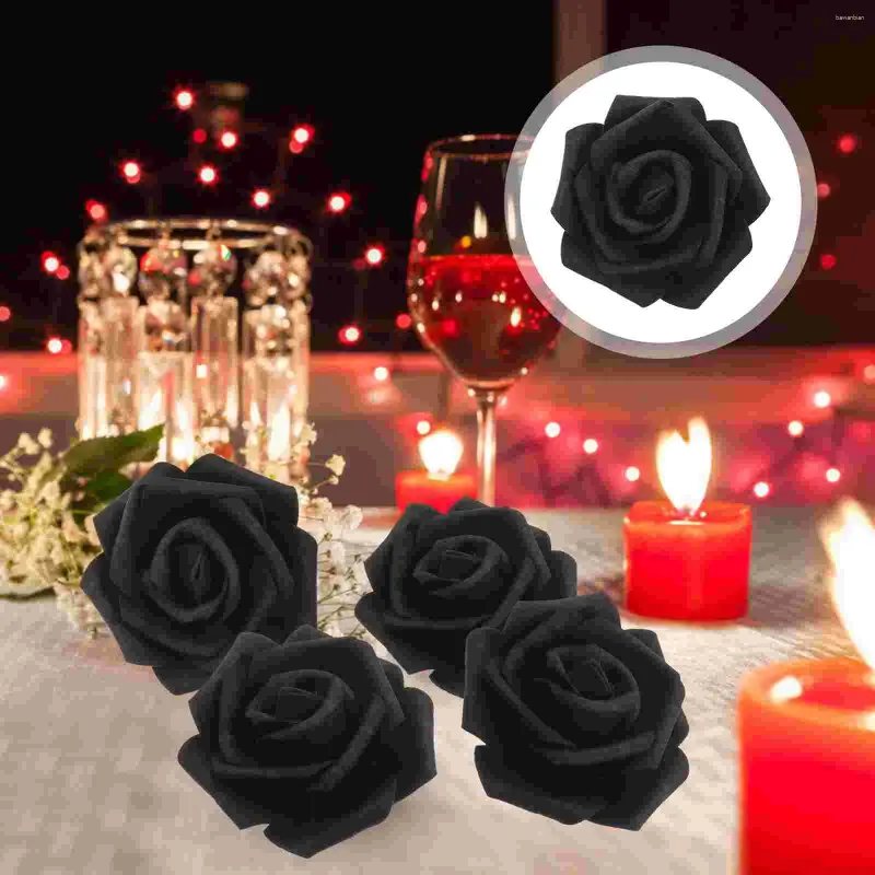 Kwiaty dekoracyjne 100 szt. Czarne dekoracje ślubne sztuczne rzemieślniki kwiatów róży sztuczne dekoracje głowy róże ludowa panna młoda
