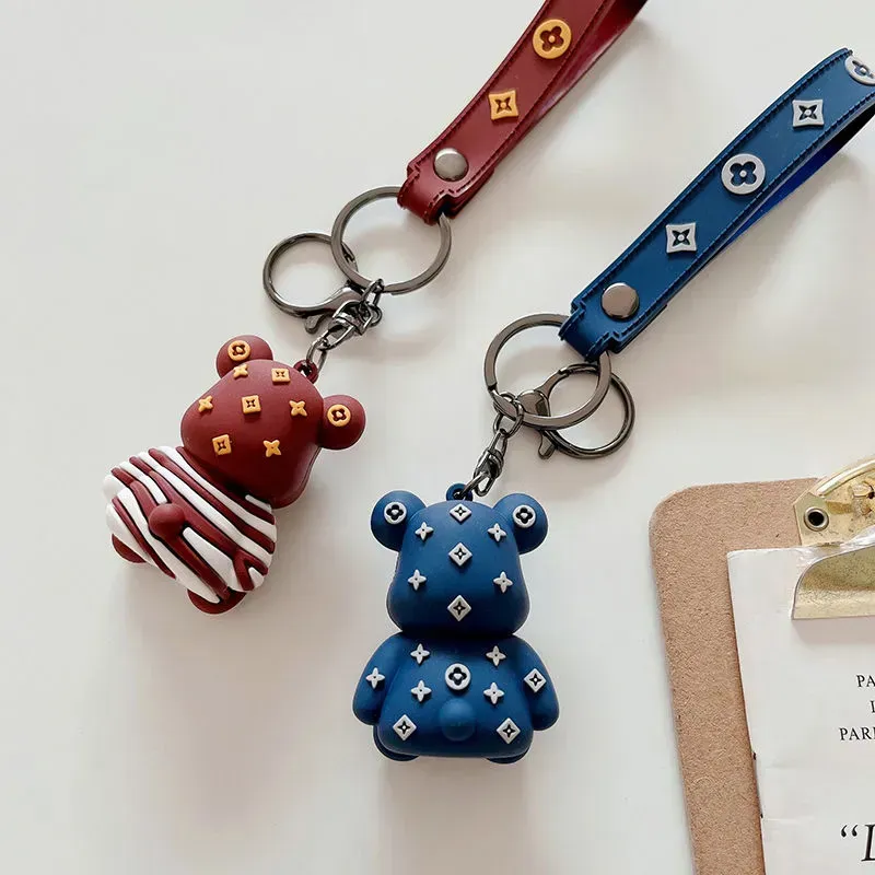 Cute bear designers keychains men and women cute bear keychain couple ins car doll doll key chain charm good