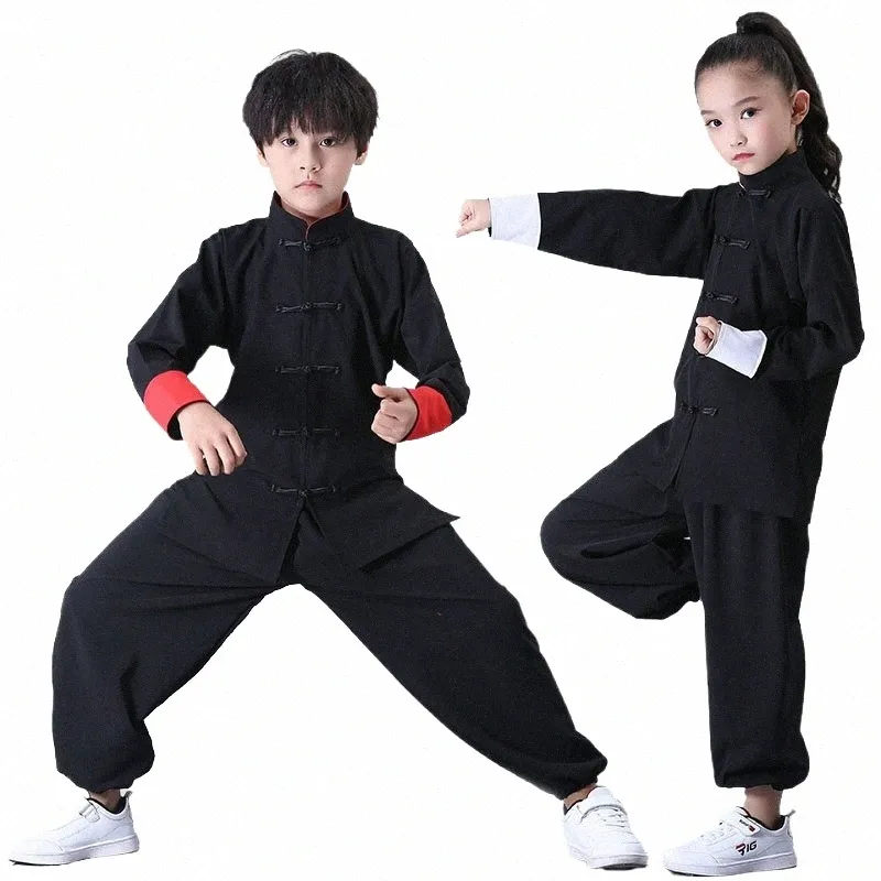 Enfants Kung Fu Uniforme Traditionnel Chinois Vêtements Pour Garçons Filles Wushu Costume Top Pantalon Costume Ensemble Tai Chi Folk scène Outfit F6sj #