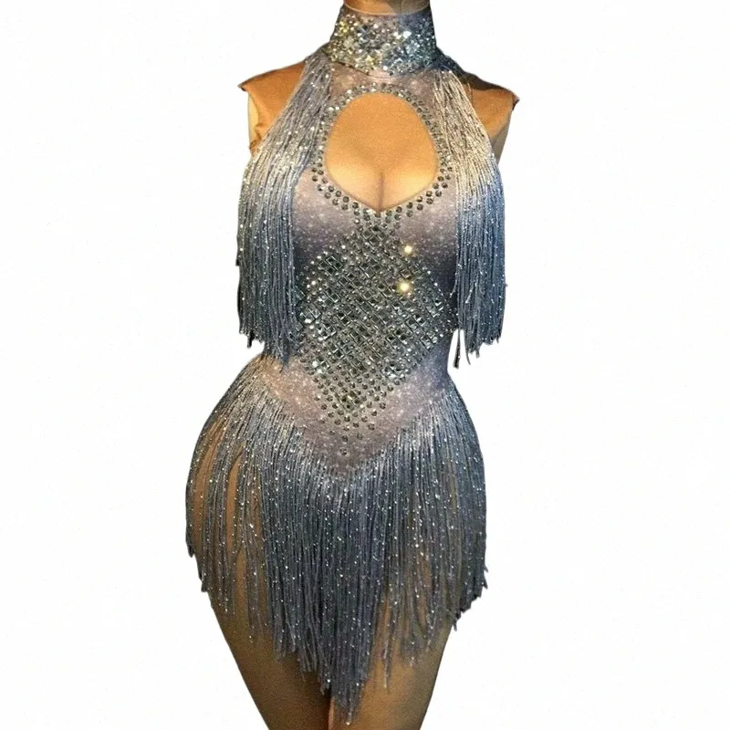 6 kleuren Sparkly Rijnstes Kwastje Turnpakje Nachtclub Dans DS Show Stadium Slijtage Stretch Bodysuit Party Zangeres Outfit 30x1 #