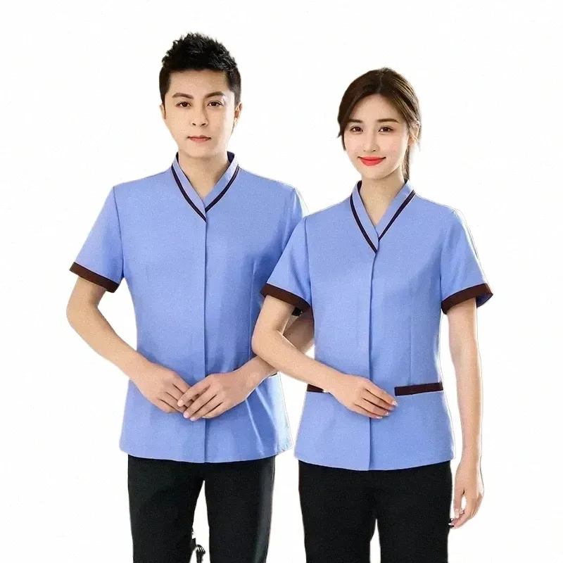 Uniformes de hotel para mujer Traje de trabajo Señoras Limpieza Camarero Restaurante Personal Camisa Pedicura Top Ropa Dishwer Housekee G5SK #