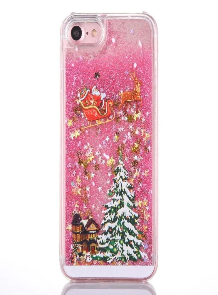 Coque de téléphone rose, arbre de noël, père noël, avec paillettes dorées, sables mouvants, cadeaux pour filles, 6023200