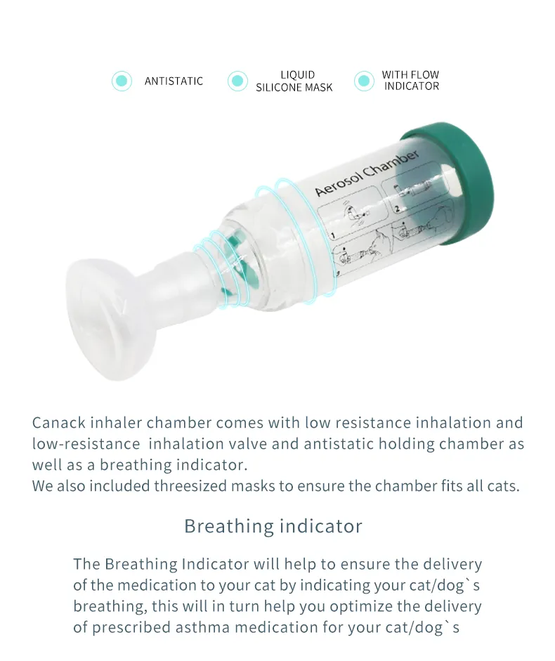 Cat Inhaler Spacer With Breathing Indicator – Feline Aerosol Chamber For Asthma, Includes 2 Mask Sizes (S/M & M/L)