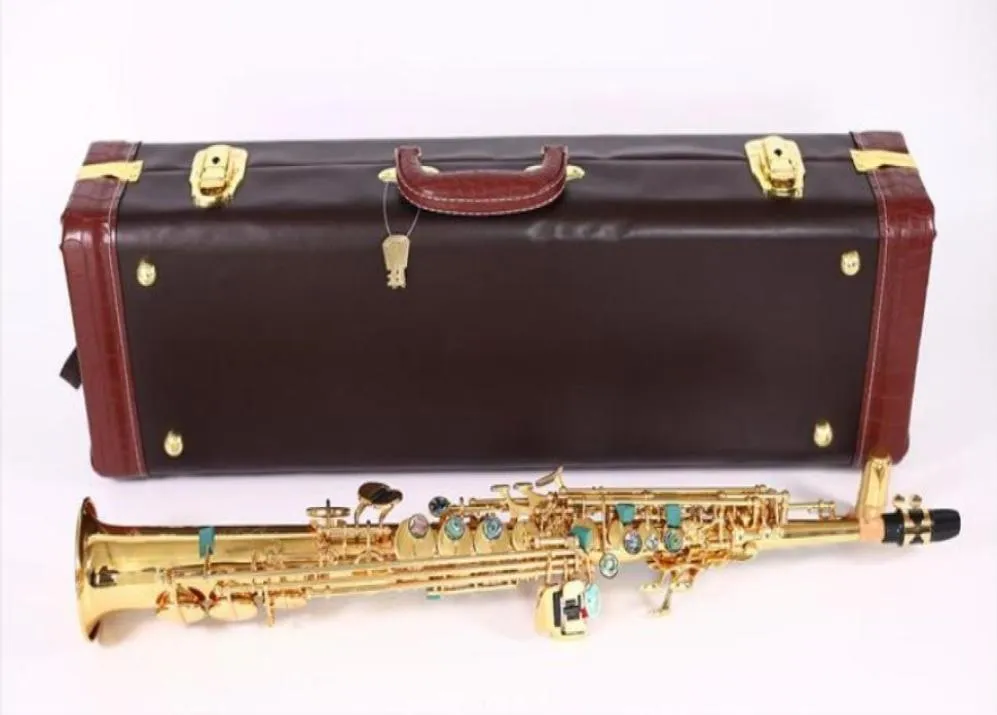 Top New Soprano Saxophone B électrophorèse plate Gold Top Instruments de musique Sax Soprano de qualité professionnelle avec étui shipp9372463