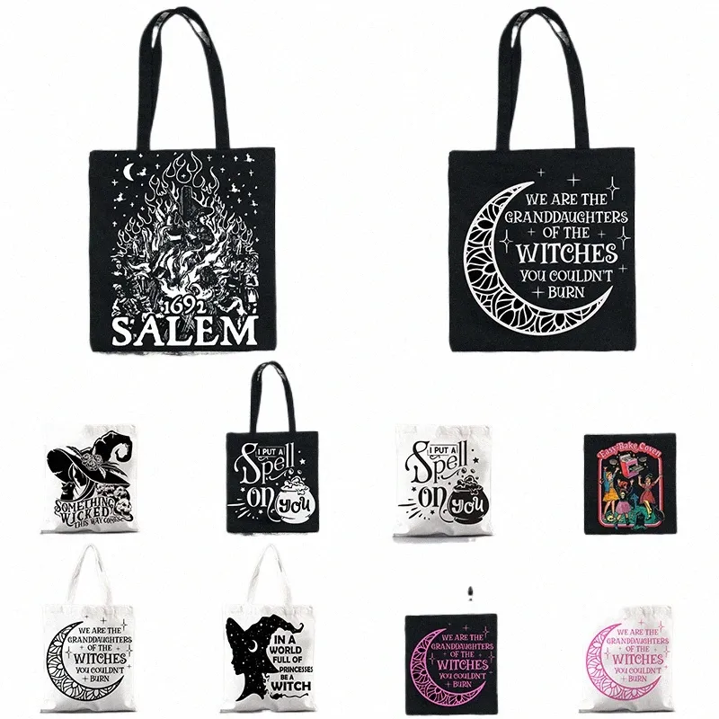 harajuku shop canvas shopper väska tjej handväska axel lady väska kvinnor shoppare väska magiska häxor brygg tarot kort witchy q3aa#